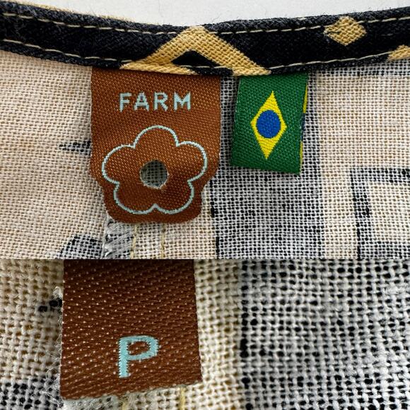 FARM Rio Linen Button-Down Jumpsuit Short Balloon Sleeve Beige/Black S - Picture 12 of 13